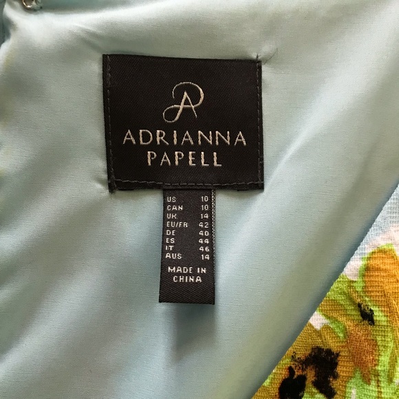 Adrianna Papell Sleeveless V-Neck Draped Front Floral Dress Size 10 - Picture 9 of 11